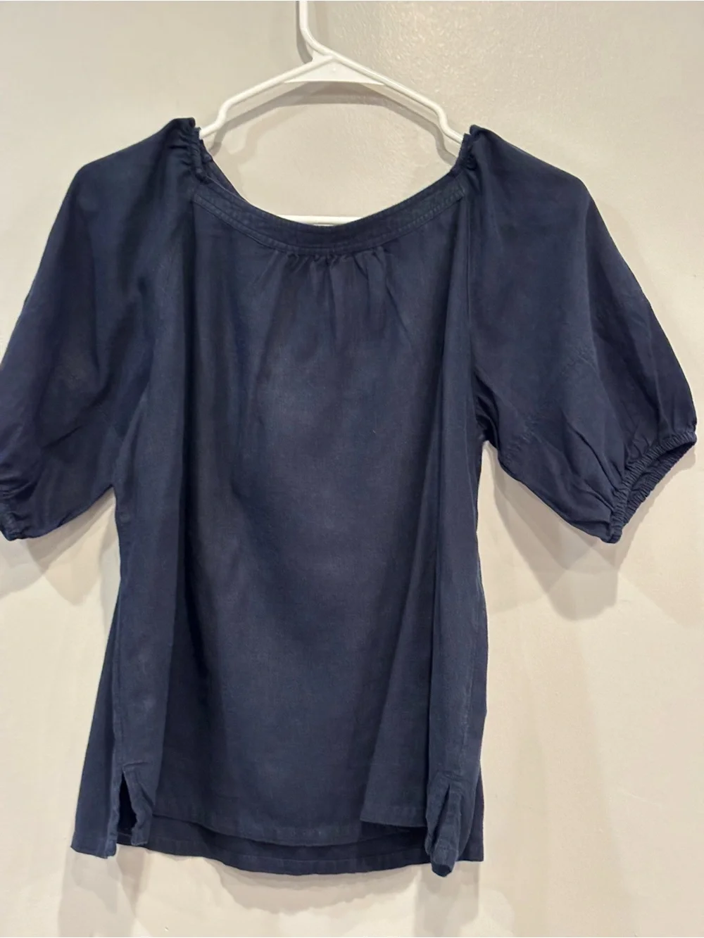 LOFT Navy Puff Sleeve Peasant Top